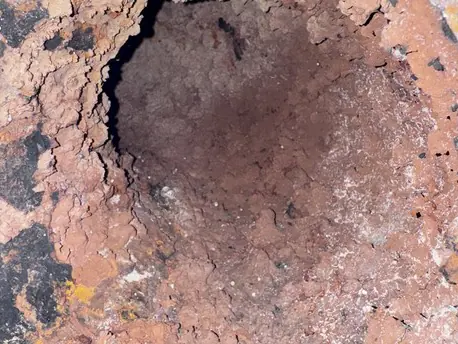 Close-up of advanced corrosion on a steel surface